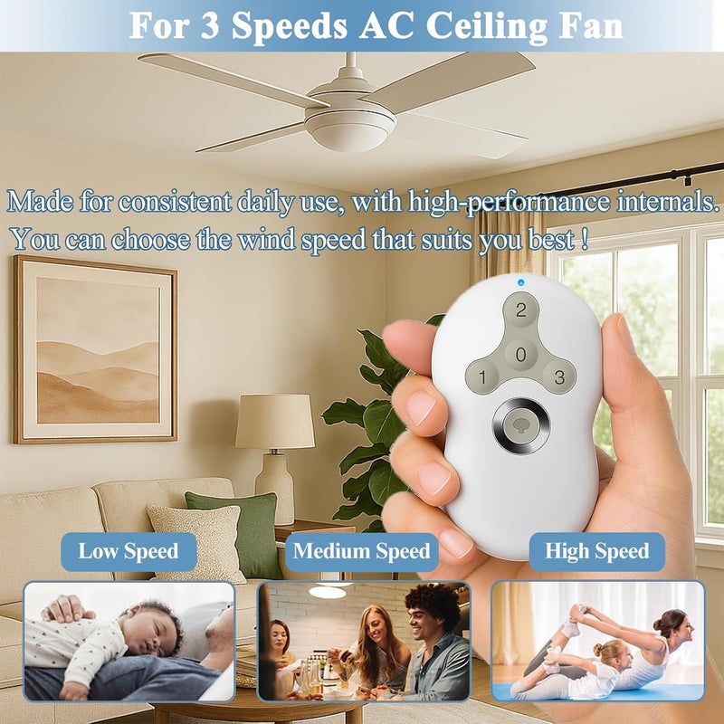 Onisamt Ceiling Fan Remote Control Replacement for Hunter, Compatible with Hunter Remote 99122/99123, 3 Speed, Light Dimmer, 434MHz, Easy to Set with Mount Holder, Remote only - Receiver Not Included - Image 5